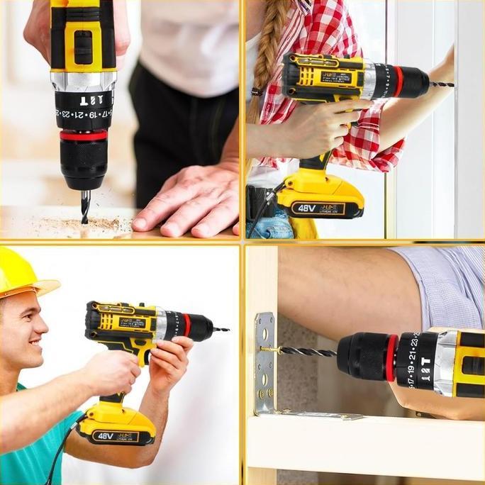 Grosir Jld Bor Baterai 48Vf 2-Speeds Dengan Level Built-In Dan 25+3 Mesin Bor Cordless Impact Drill 