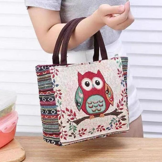 Tas Tangan Wanita/Tas Etnik/Tas Bahan Kain Kanvas Motif Owl Wanita HS