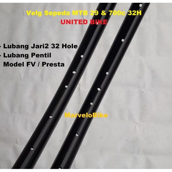 Rims Velg Sepeda MTB 29 Fixie RoadBike 700c 32 Hole FV Merk UNITED