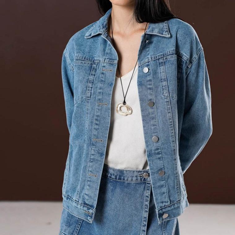 RECOMMENDED THIS IS APRIL LAVERNA JACKET OUTER JEANS WANITA POCKET BLUE ACID DENIM