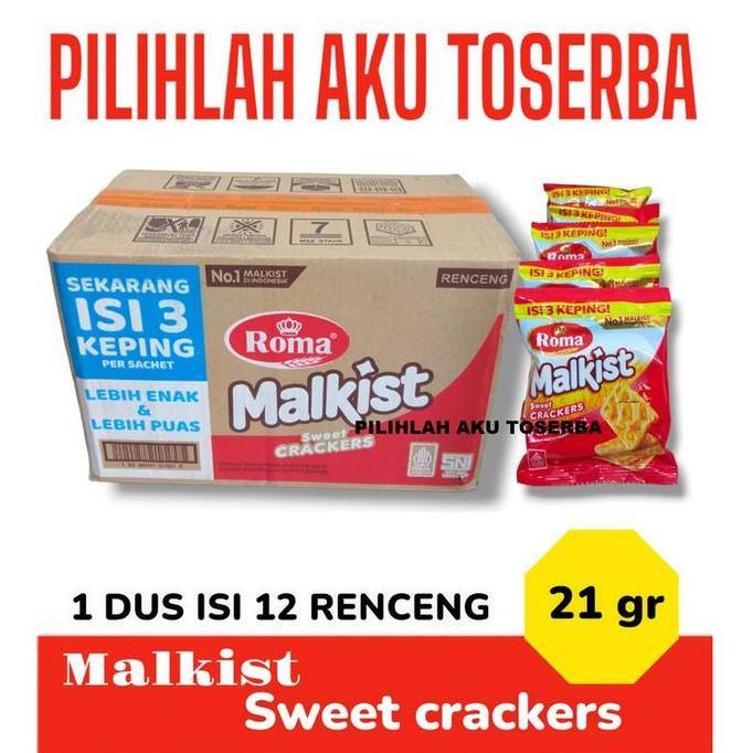 Biskuit Roma Malkist Crackers (tabur Gula) - 1 KARDUS ISI 12 RENCENG