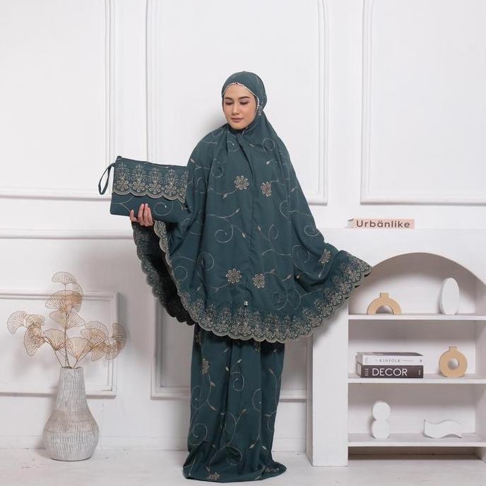 Mukena Premium Putih Muslim Dewasa Wanita Terusan Motif Renda Bordir Gracelly Mewah Katun Mukenah Ca