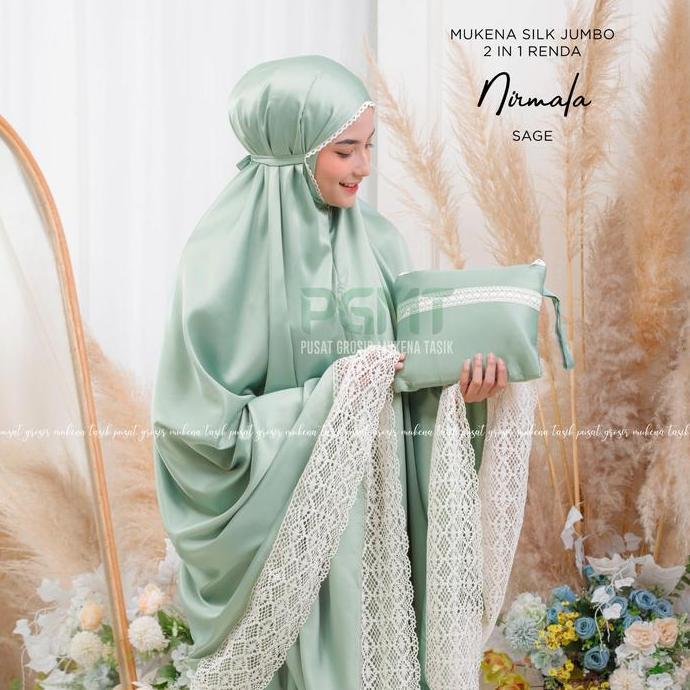 PUSAT GROSIR MUKENA TASIK - MUKENA DEWASA SILK JUMBO 2IN1 RENDA NIRMALA