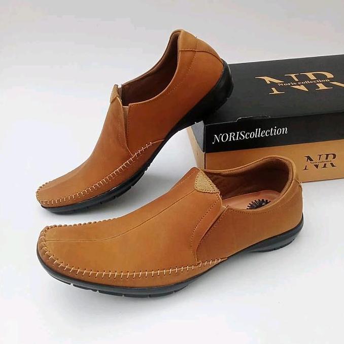 New Sepatu Santai Pria Kulit Asli Sepatu Kasual Pria Slip On Kulit Asli Coklat Flat Shoes