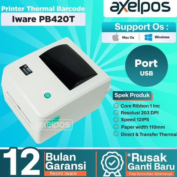Printer Thermal Label Barcode A6 110mm Usb  Iware PB420T