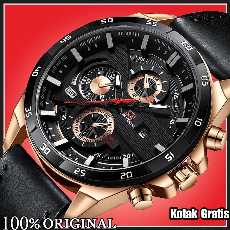 VaVa Voom 216 Jam Tangan Pria Korea Kulit Stainless Steel Analog Quartz Cowok Tangan Arloji Original