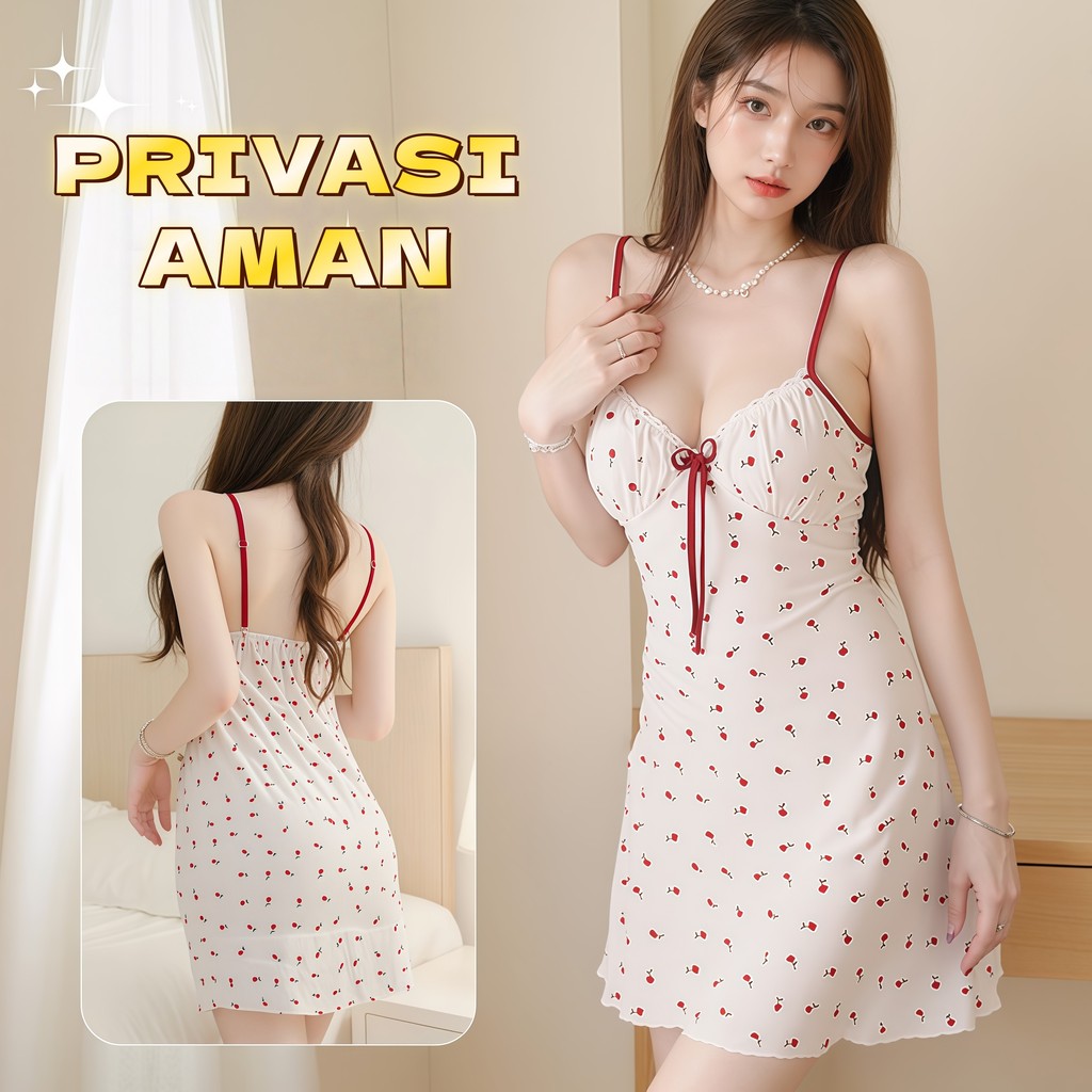 MERASALOVE LINGERIE Baju Tidur Wanita Model Longgar Bahan Lembut Lingerie Seksi Print Bunga Mawar Dr