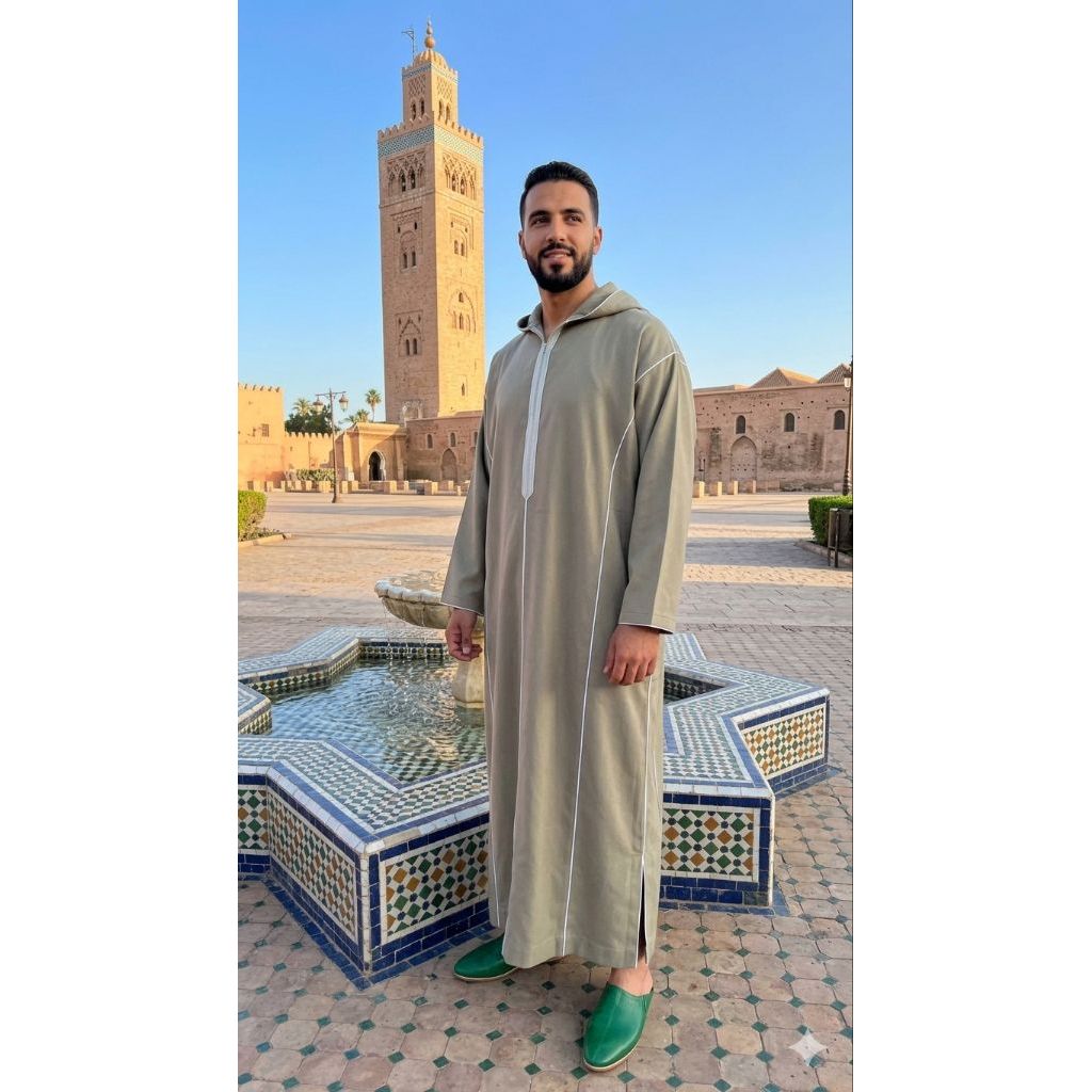 Djellaba.id Gamis Sholat Umroh Haji Baju Muslim Jubah Hoodie Jalabah Kapucong Maroko Pria Flanel Hij
