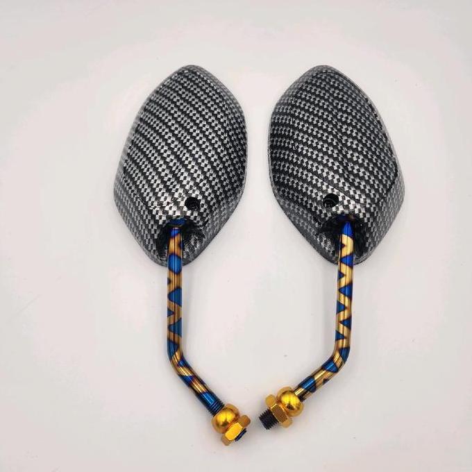 Promo Spion Honda Beat Karbon Gagang Blue X Panjang - Tanggung - Mini - Spion Karbon Variasi Honda B