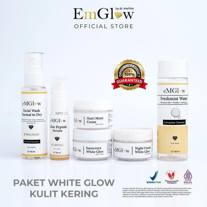 EmGlow - Paket WHITE GLOW | Set Skincare Pencerah Wajah Untuk Kulit Kering & Berminyak