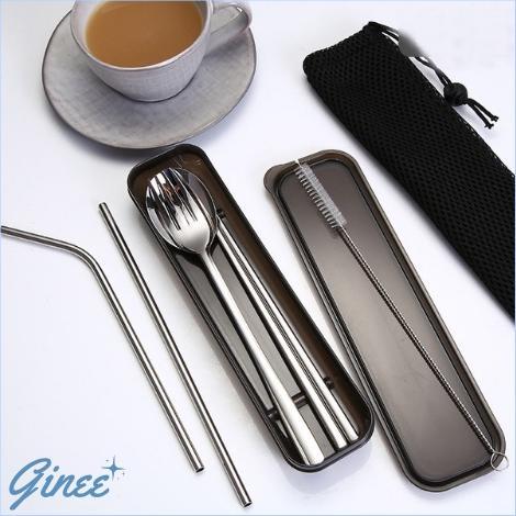 Termurah Paket Alat Makan Minum Sujeo Korea Hitam [7IN1]/Sendok Garpu Sumpit Pipih Sedotan Sujeo Kor