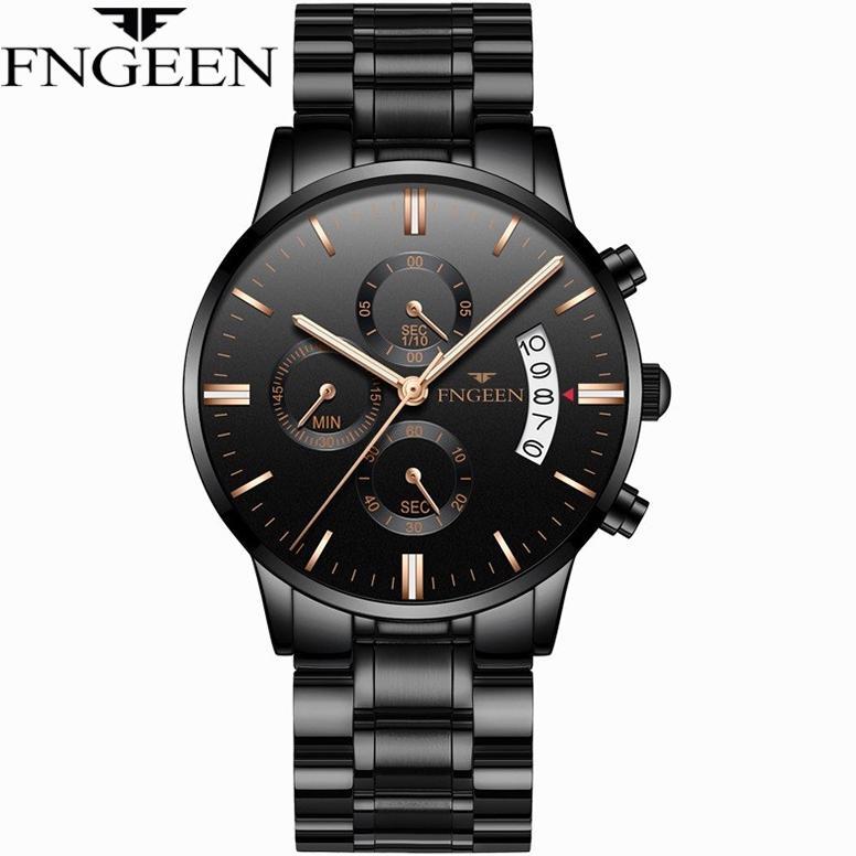 PROMO FNGEEN 5055 Jam Tangan Pria Luxury Stainless Steel Quartz Original Tahan Air Watch + Kotak Gra