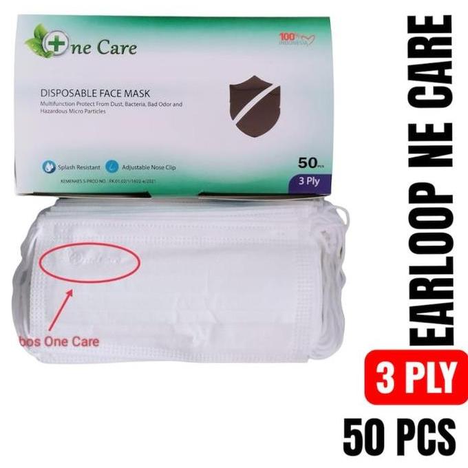 One Care Masker Earloop 3 Ply Embos 50 Pcs Biru Hijau Putih Abu Hitam Kemenkes Ri