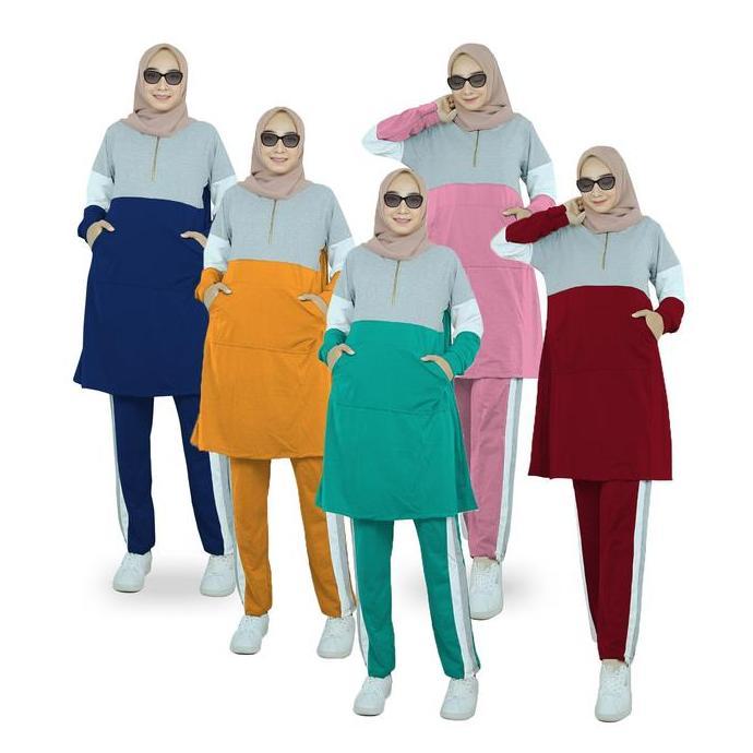 Rafika Set Setelan Training Olahraga Senam Wanita Muslimah Babyterry Lengan Panjang Size L-3Xl / 337