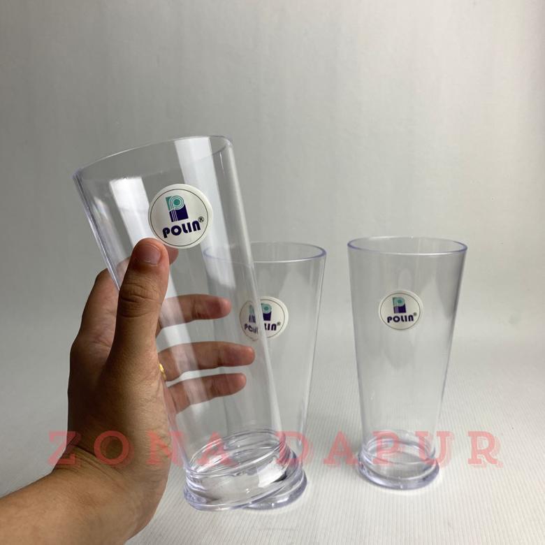 (1 lusin) - Gelas Jus Plastik Bening 400 ml POLIN - Gelas Mika Bening - Gelas Jus Milkshake ala Cafe