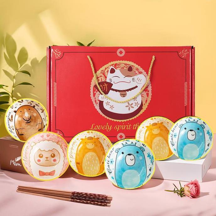 Deoch- [Sni] Homestuff Mangkok Set Keramik Motif Hewan Lucu / Hampers Mangkok Souvenir Hadiah / Natu