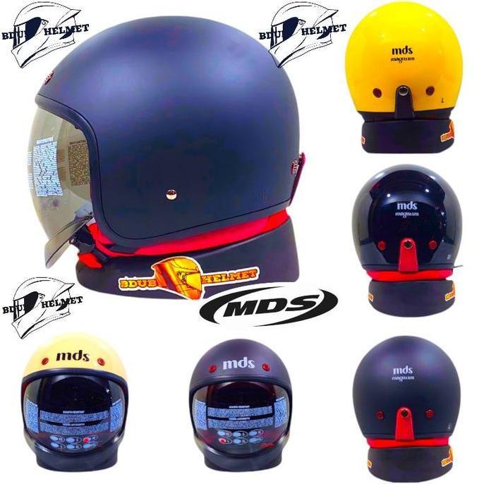 Helm MDS Mangnum Solid Black Dof MDS Retro MDS Bogo  100% MDS