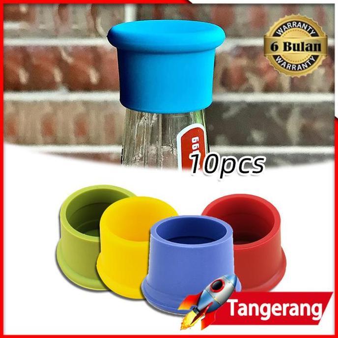 AMERZANA 10pcs Karet Tutup Botol Minum Reusable / Tutup Botol Karet Silikon Warna-Warni / Tutup Boto