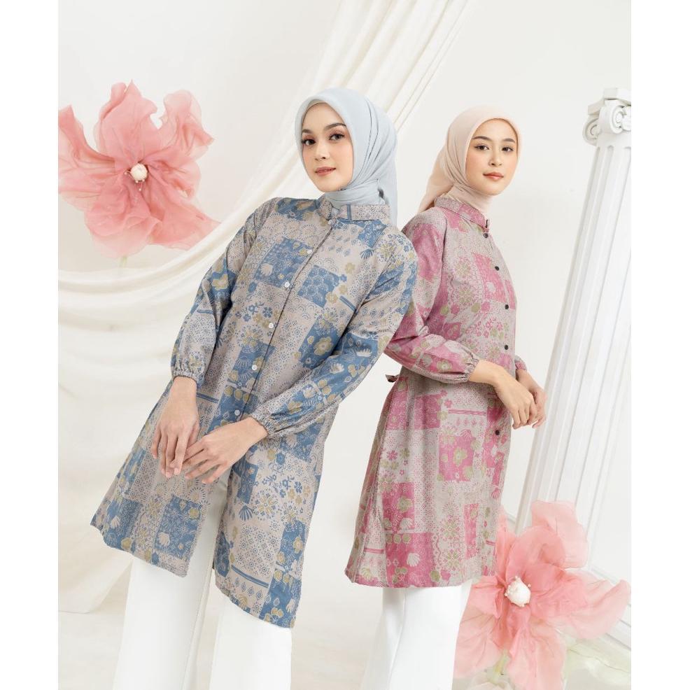 Tunik Briella - Atasan Batik Kerja Wanita Baju Batik Couple  Seragam Kantor Tunik Batik Katun Lengan