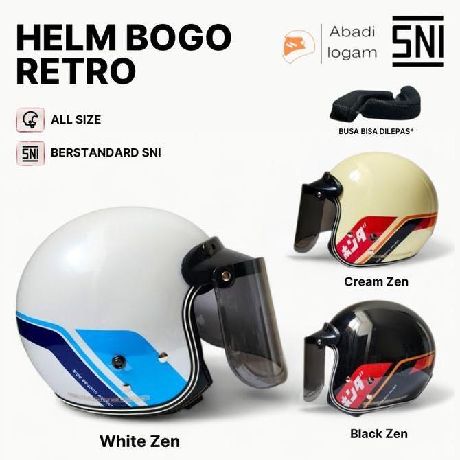 Helm Bogo Dewasa Retro Motif Zen Honda  Full Leher Motorcycle Rsv