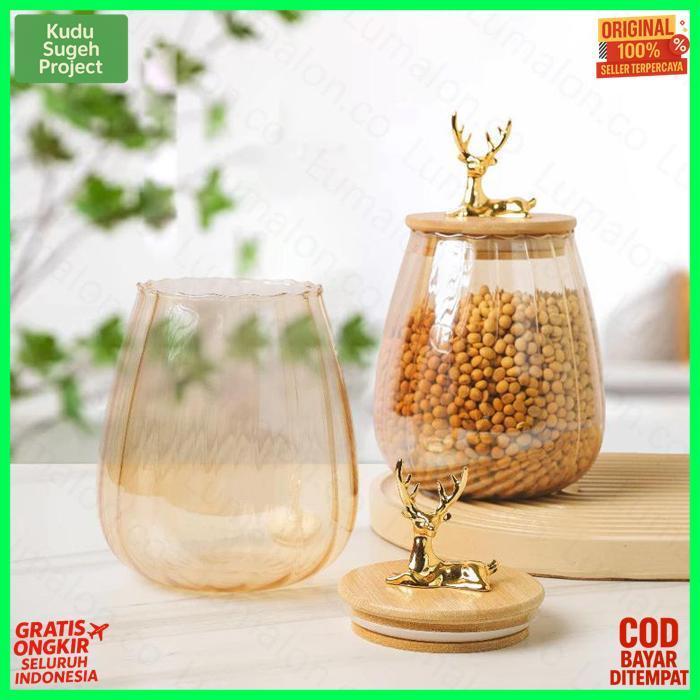 New Lumalon 600Ml/750Ml Toples Rusa Gold Toples Gold Penyimpanan Makanan Toples Lebaran Toples Kue T