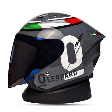 Helm Half Face Motif Leopard Pria Wanita Dewasa  Visor Blue Premium