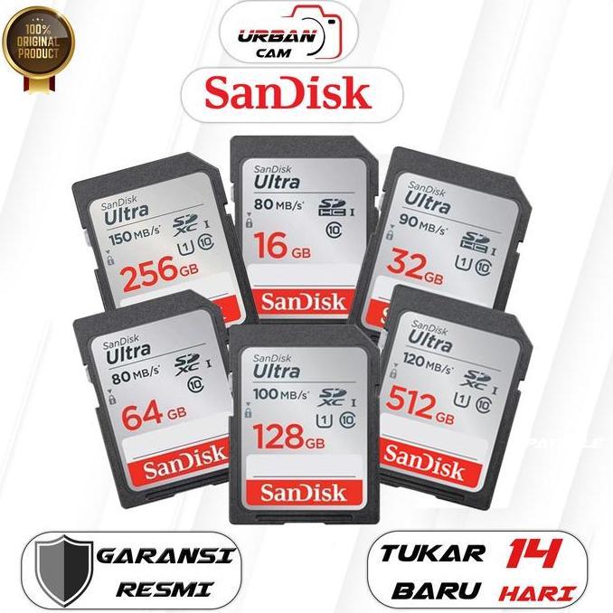 NEW SANDISK ULTRA SD CARD 16GB 32GB 64GB 128GB 256GB 512GB / MEMORY SANDISK SDHC UHS I CLASS 10 ORI