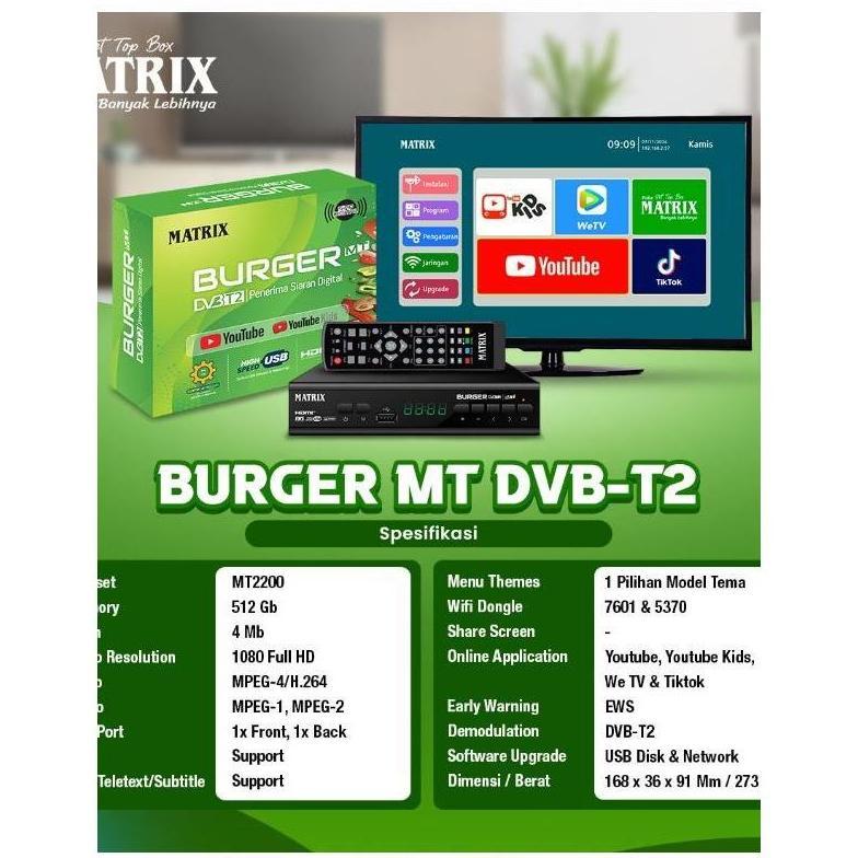VELZASHOP SET TOP BOX TV DIGITAL MATRIX APPLE DVB T2 FULL HD / SET TOP BOX MATRIX BURGER / SET BOX T