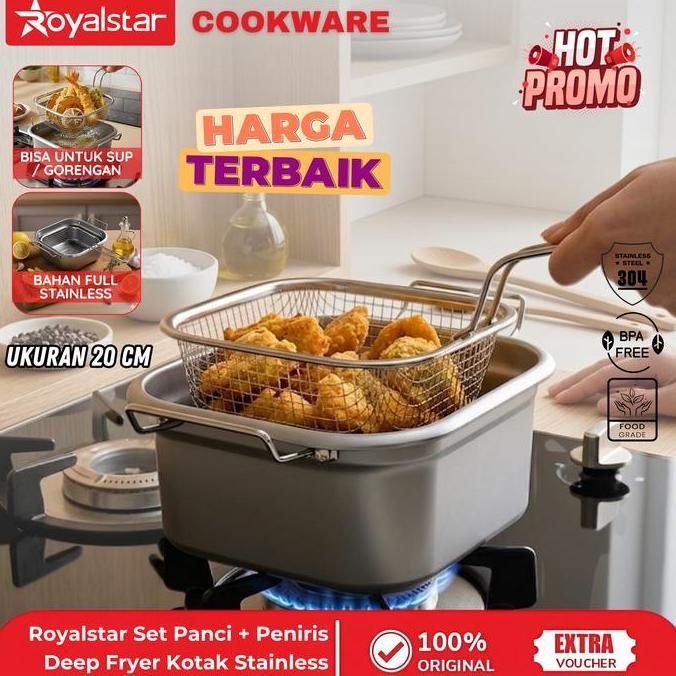 [4.4 SALE] Royalstar Panci Deep Fryer Kotak Dengan Saringan Stainless Steel Anti Karat dan Anti Leng