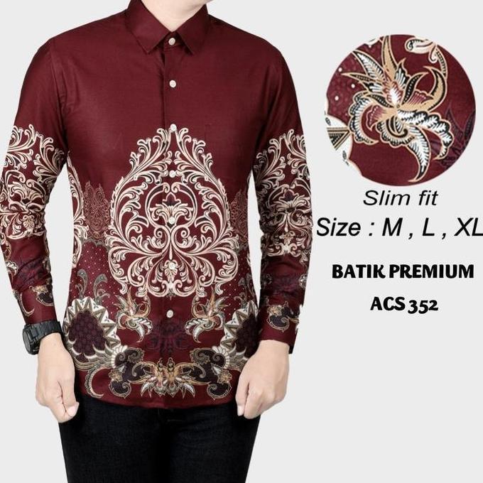 Batik, Kemeja Batik Pria Slim Fit Merah Imlek Ol218