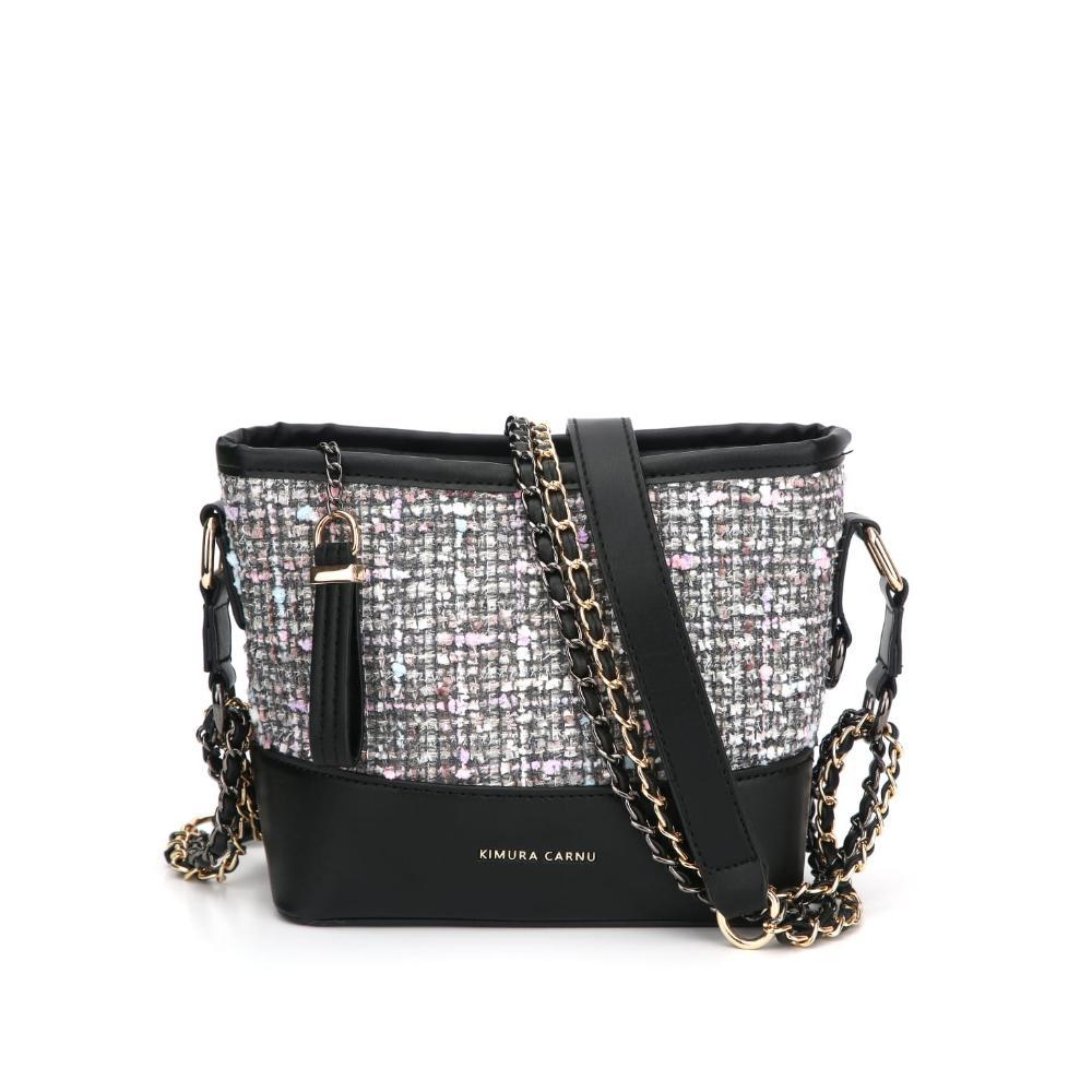 Promo KIMURA CARNU - SlingBag Tali Rantai Gold & Rantai Black Silver/Tas Rajut Wanita #6119