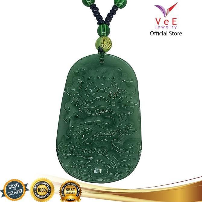 Kalung Liontin Shio Naga Batu Giok Asli Cina Hijau Tua -VeE Feng Shui