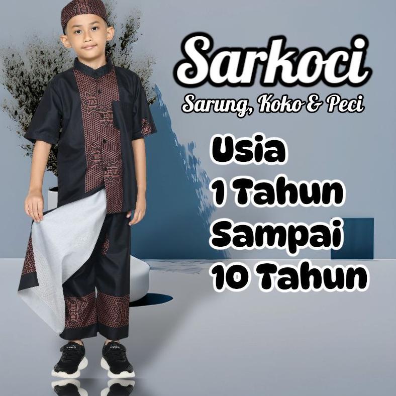 RECOMMENDED Setelan Baju koko Peci Anak Laki-laki Muslim Sarkoci Batik Pekalongan Usia 3-10 Tahun