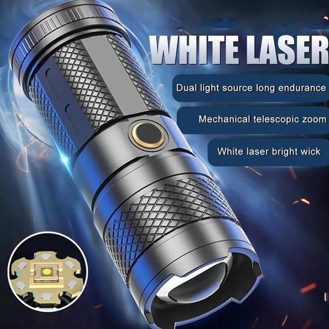 Senter Kuat LED Super Terang Senter Luar Ruangan USB SENTER LED LASER  / SENTER CAS Lampu Plastik Pu