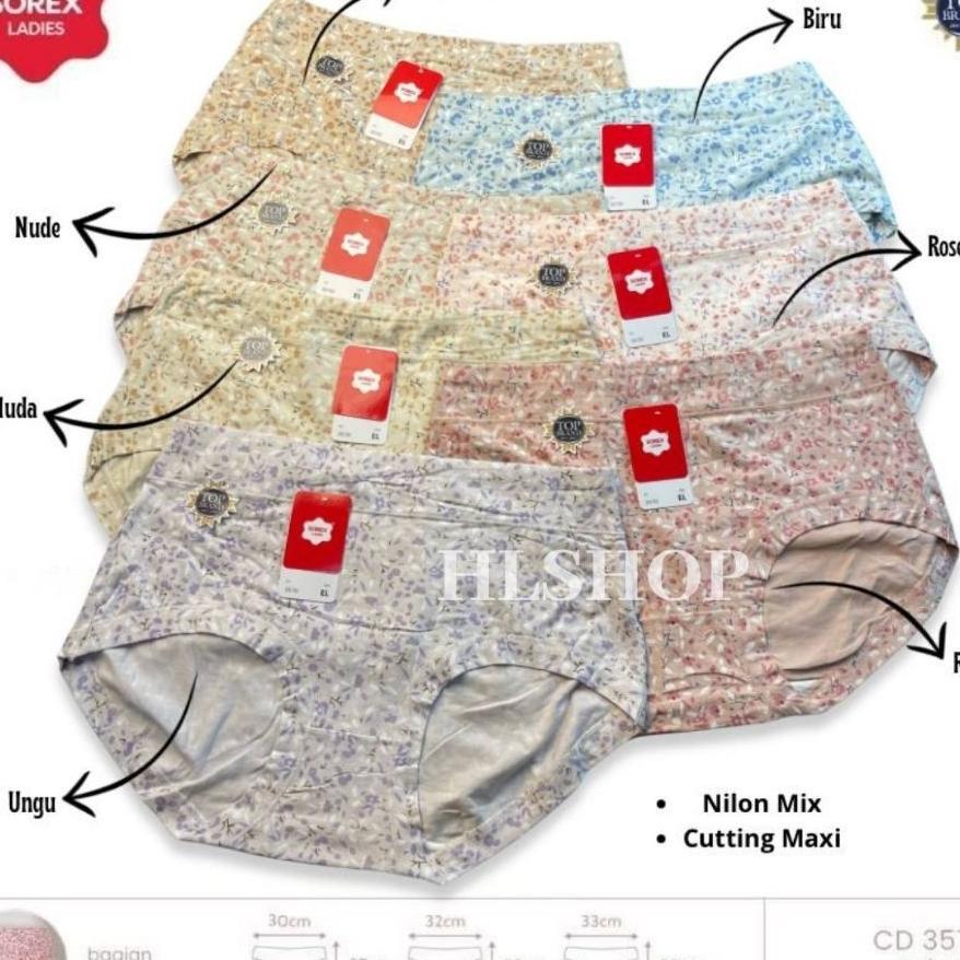 Isi (3, 6, 12Pcs) Cd Sorex 35751 Celana Dalam Wanita Maxi Motif Bunga Cantik