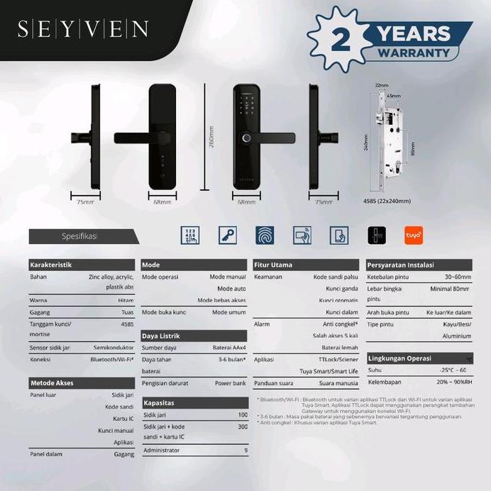 SEYVEN Smart Door Lock Kunci Pintu Digital Lock Access Door Kunci Pintu Access Control Alarm Alumini