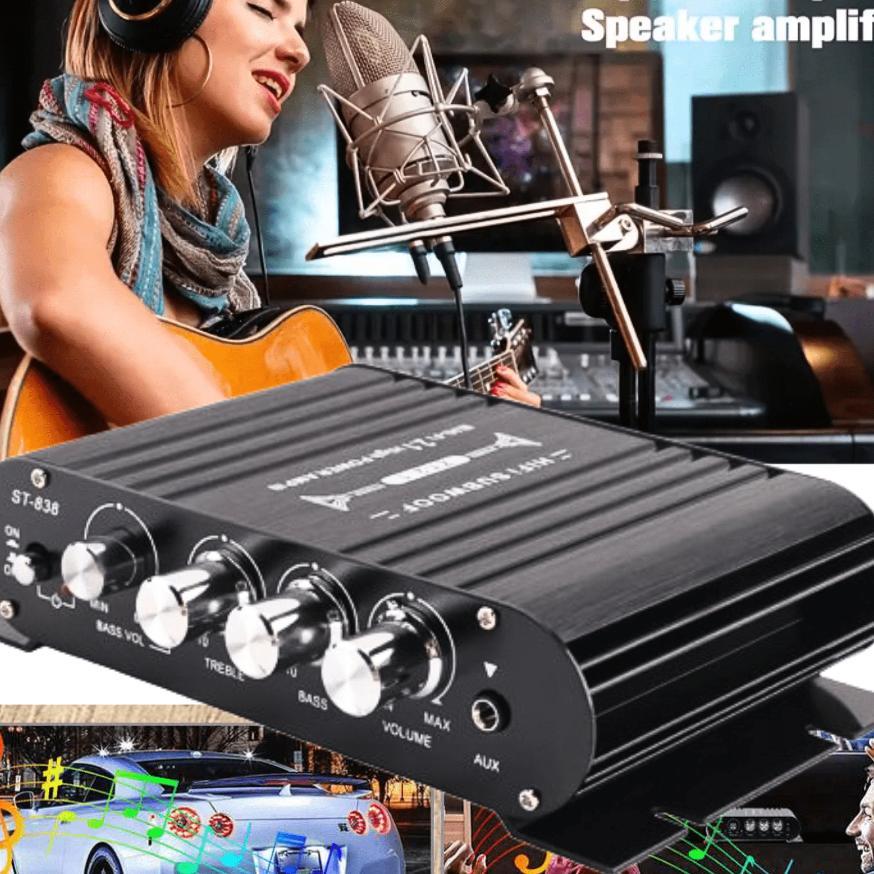 Pusat Lvpin Ampli Amplifier Hifi Bluetooth Super Bass Mini Audio 12V Treble Bass Booster St 838