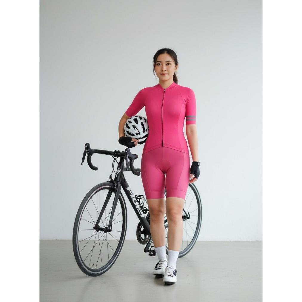 NEW BAJU JERSEY SEPEDA AERO ROADBIKE POLOS WANITA TANGAN PANJANG / PENDEK / KAOS SEPEDA POLOS - PINK