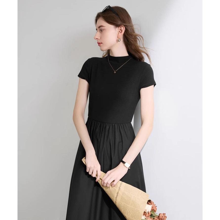 Hemat Gaun Hitam Bergaya Prancis/Dress Hitam Korean Style Long Jumbo 80Kg/Panjang Gaun Tinggi Gaun S
