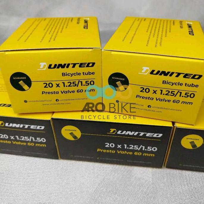Ban dalam sepeda United 20 x 1.25/1.50 Presta valve FV 60mm pentil kecil ban dalam sepeda lipat mini