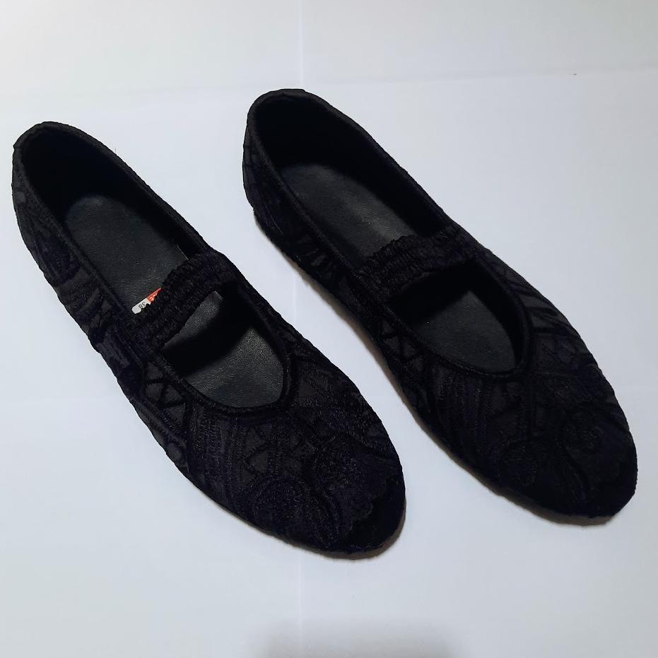 PREMIUM etnik fashion sepatu wanita santai haji umroh flat slip on bordir hitam polos