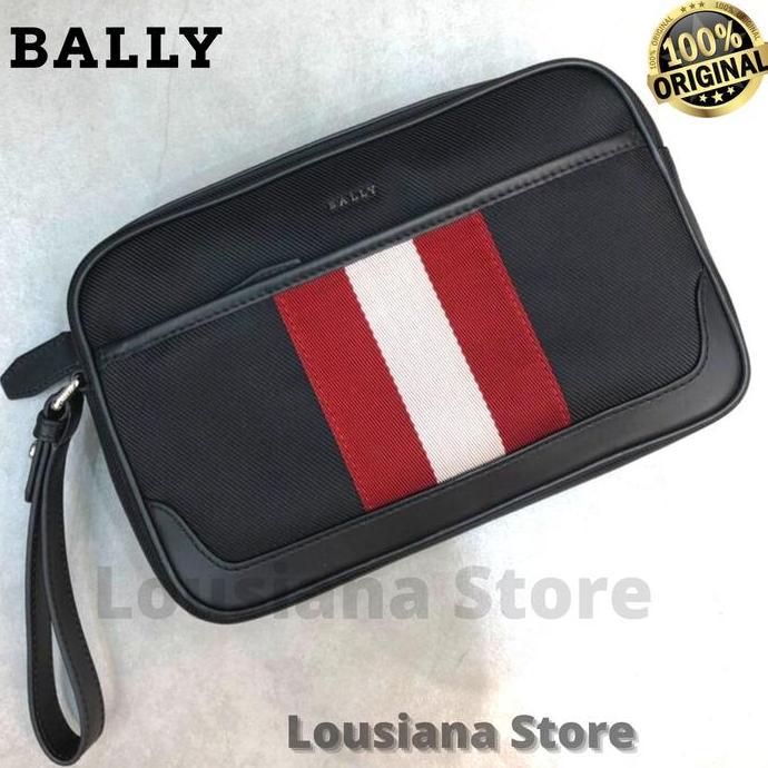 NEW BALLY MEN CALIROS CLUTCH BAG BLACK STRIPE (100% AUTHENTIC) ORI