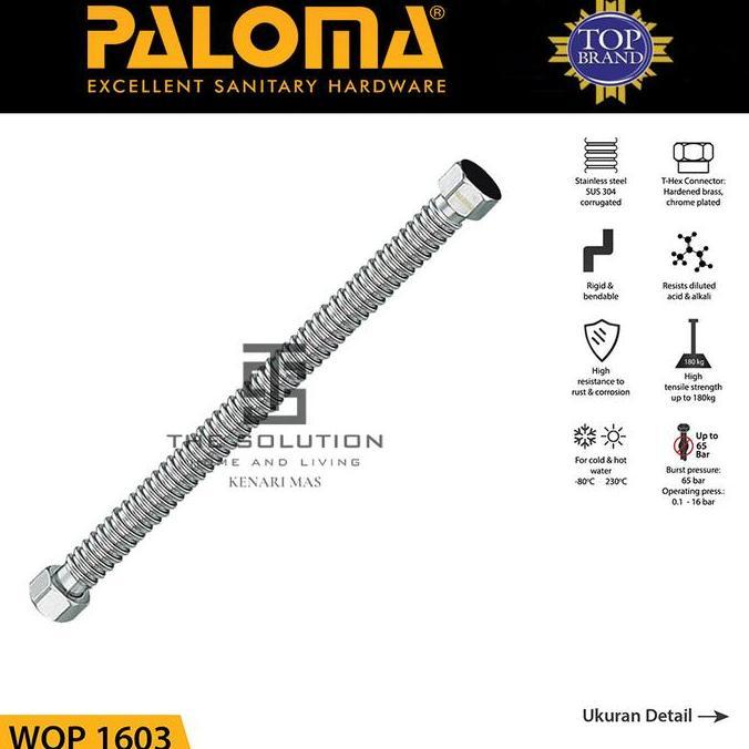 Selang Air PALOMA WOP 1603 Fleksible Water Heater Air Panas Kamar Mandi 30CM Stainless SUS 304
