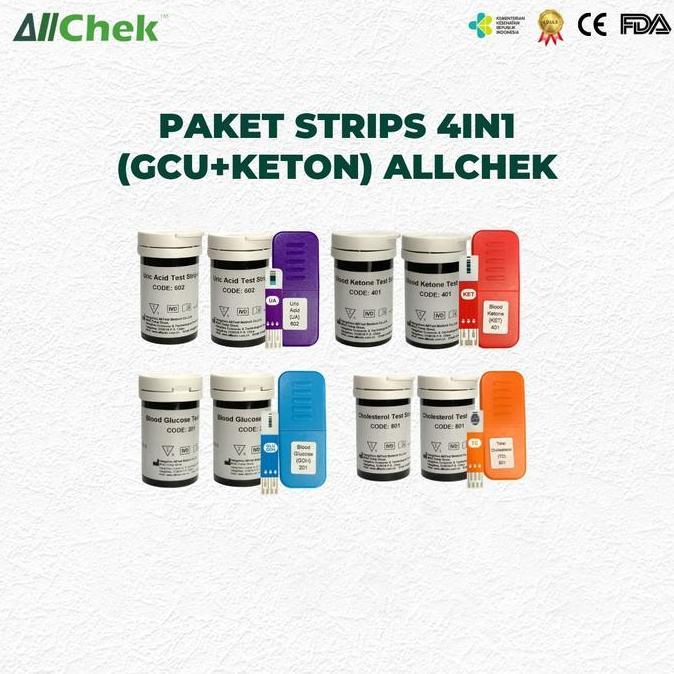 Strip Test 4in1 Allchek Gula darah, Asam urat, cholesterol dan keton