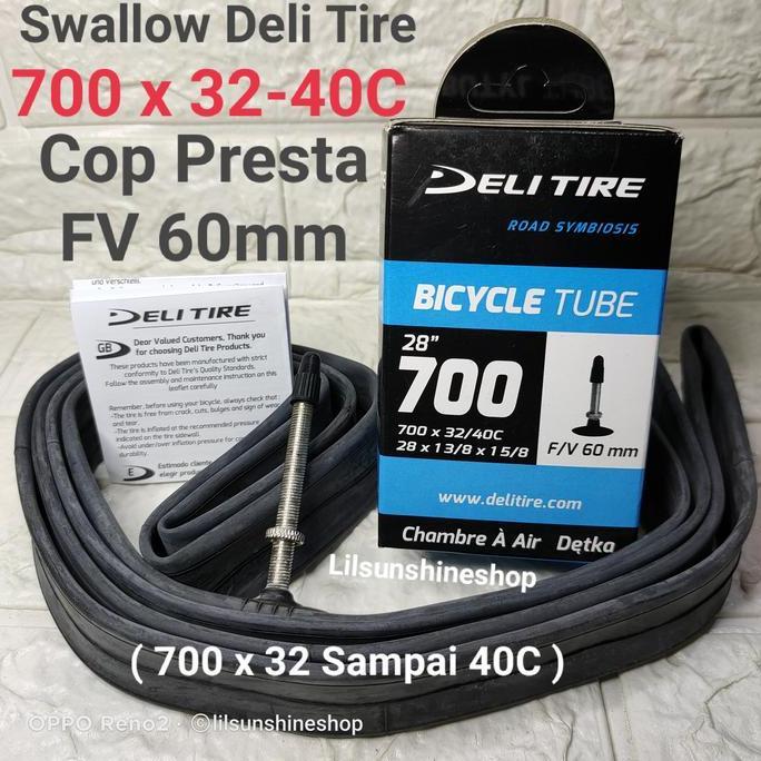 Ready Ban Dalam 700 x 32c / 40c Deli Tire 700x32/40c Cop Pentil Presta FV 60mm Sepeda Roadbike Grave