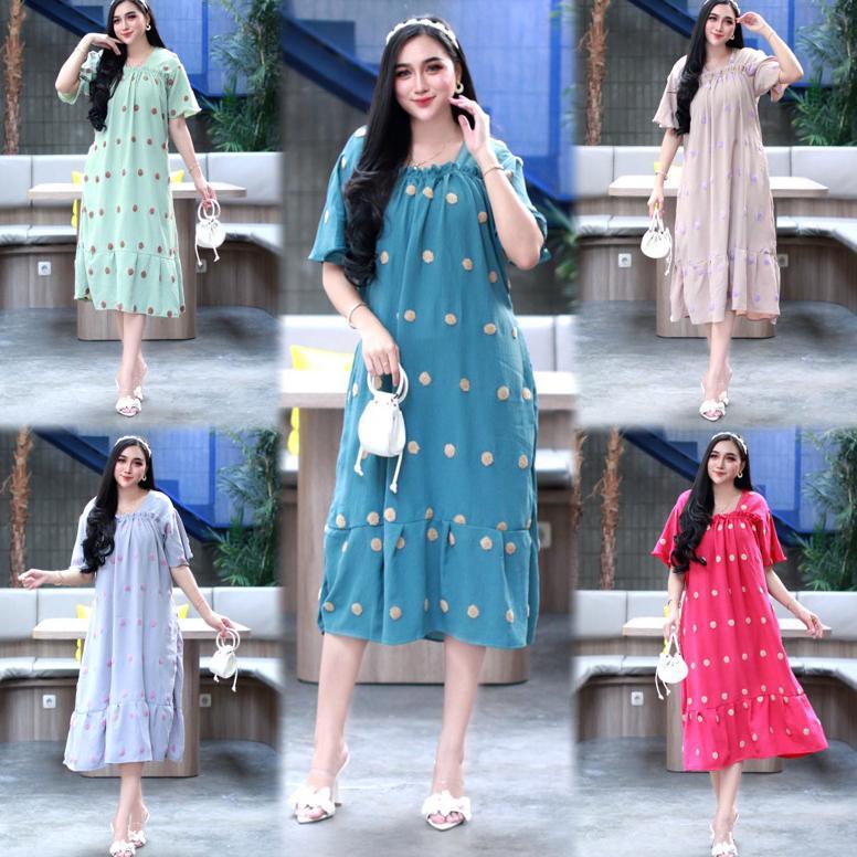 Daster Ruffle Fuji Dress Crinkle Airflow PomPom