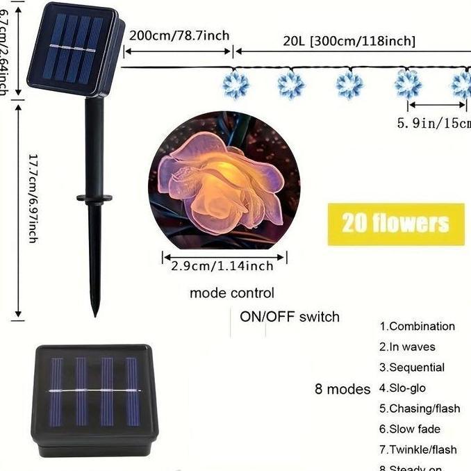 XIMVHE Lampu Hias LED Tenaga Surya Bentuk Mawar / Lampu String Peri Tenaga Surya / Lampu Dekorasi Ta