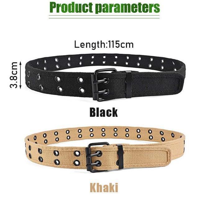 ESPRIZO Ikat Pinggang kanvas Wanita Pria Punk Style Ring Belt full lubang Belt Sabuk Fashion Korea B
