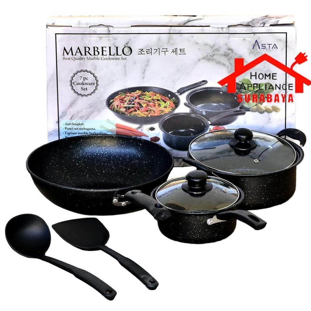 ASTA Panci Wajan Marble Set Anti Lengket Cookware Set 7 Pcs Asta Marbello Diskon