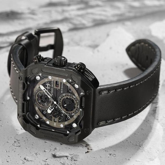 Cloknlok- Evans Jayden Jam Tangan Pria 9596 Kulit Kaca Sapphire Chronograph Water Resistant 10 Atm S